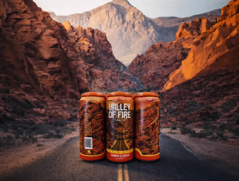 Valley of Fire cans on the canyon road at golden hour